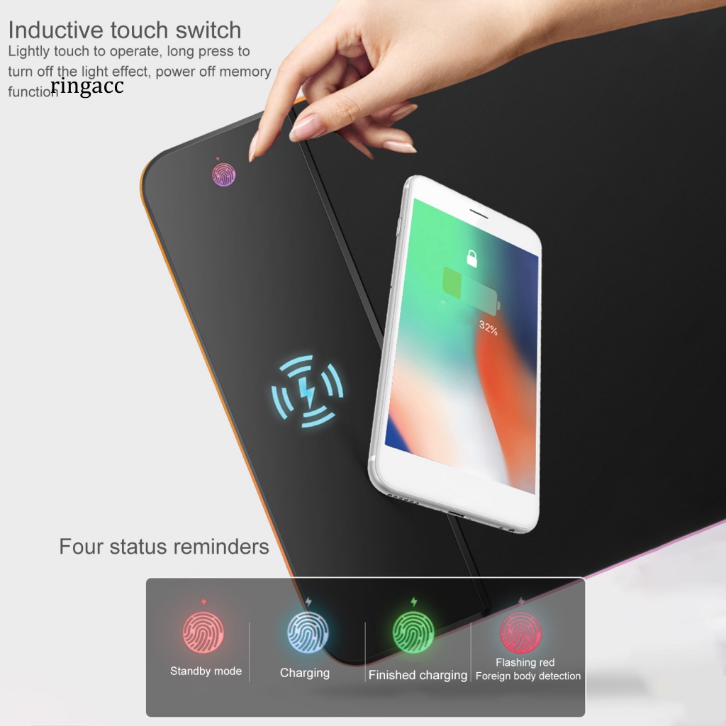 Tấm Lót Chuột RGA 10W RGB Không Dây Chống Thấm Nước Đa Năng Tiện Dụng Cho Văn Phòng