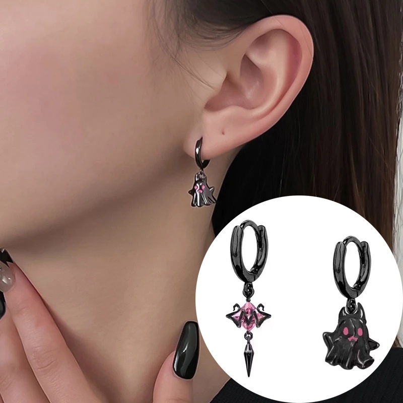 Khuyên Tai Hình Ma Màu Đen Đính Đá Phong Cách Gothic Punk Y2K Cá Tính Dành Cho Nữ