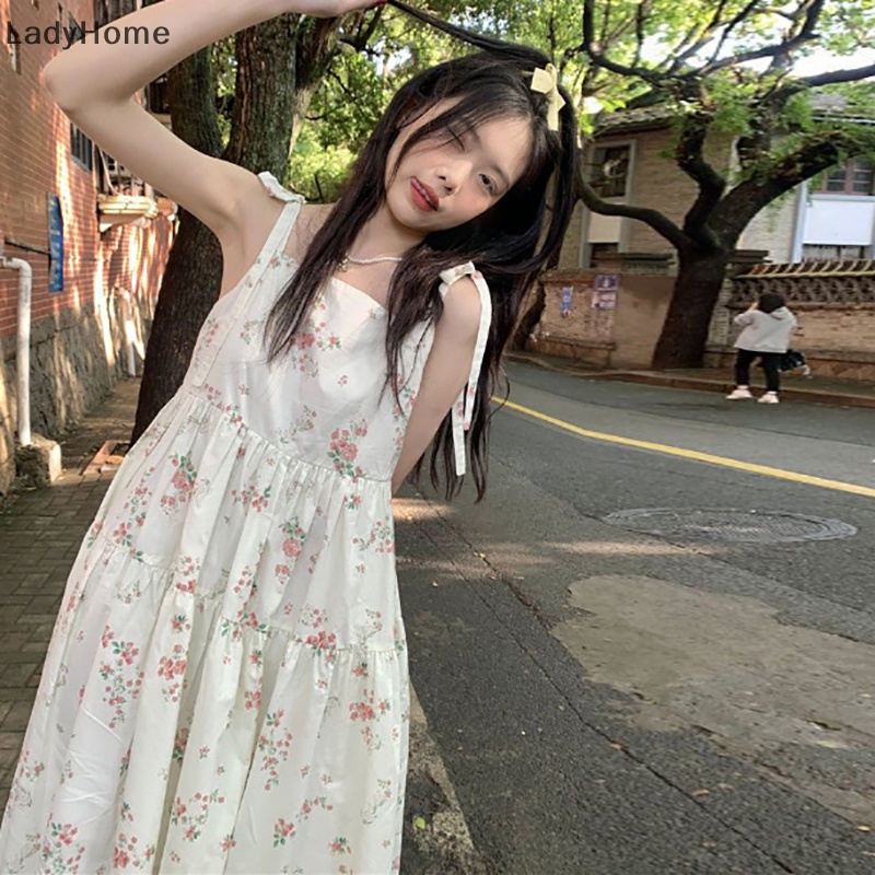 Đầm Midi Sát Nách Dáng Rộng In Hoa Kiểu Vintage Thời Trang Mùa Hè Ngọt Ngào Cho Nữ
