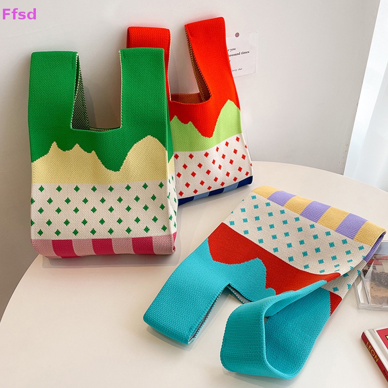 {Ffsd} Túi Xách Đeo Vai Đa Năng Dệt Kim Họa Tiết Chấm Bi Ngọt Ngào Cá Tính Cho Nữ * Hàng Bán Chạy