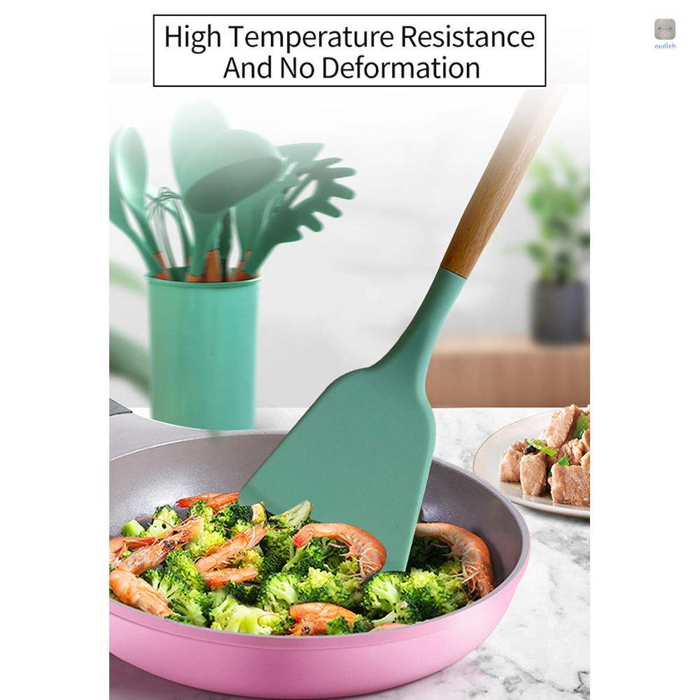 Bộ 12 Dụng Cụ Nấu Ăn Bằng Silicone Cán Gỗ Cách Nhiệt Chống Dính