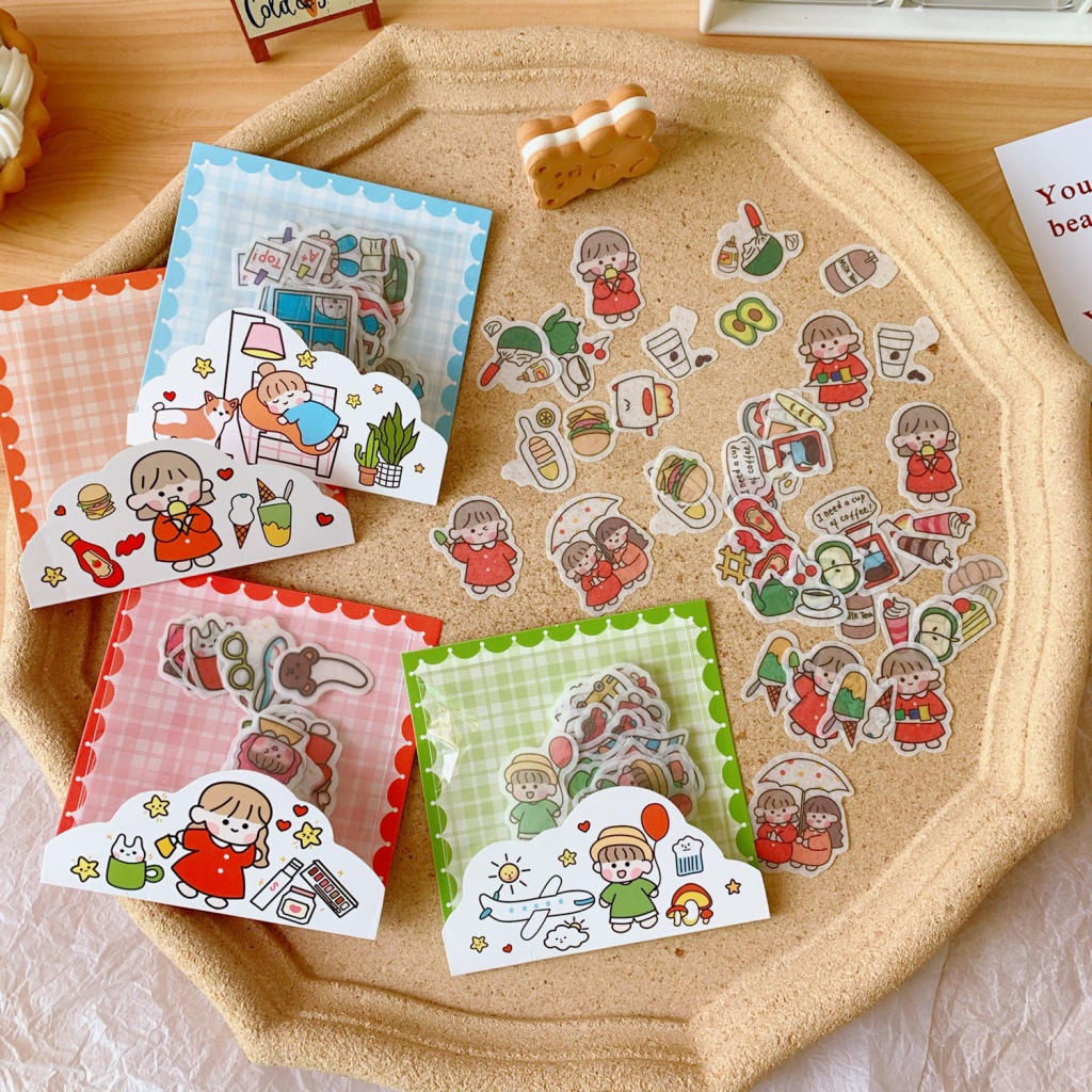 Bộ 24 Miếng Dán Trang Trí Họa Tiết Hoạt Hình Kiểu Hàn Quốc Dễ Thương Cho Học Sinh