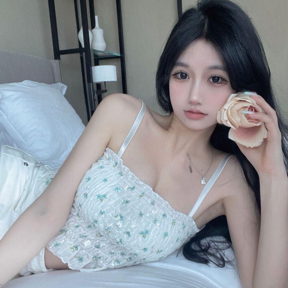 Áo Crop Top Mềm Eo Cao In Hoa Kiểu Retro Hàn Quốc Thời Trang Mùa Hè WMES15H