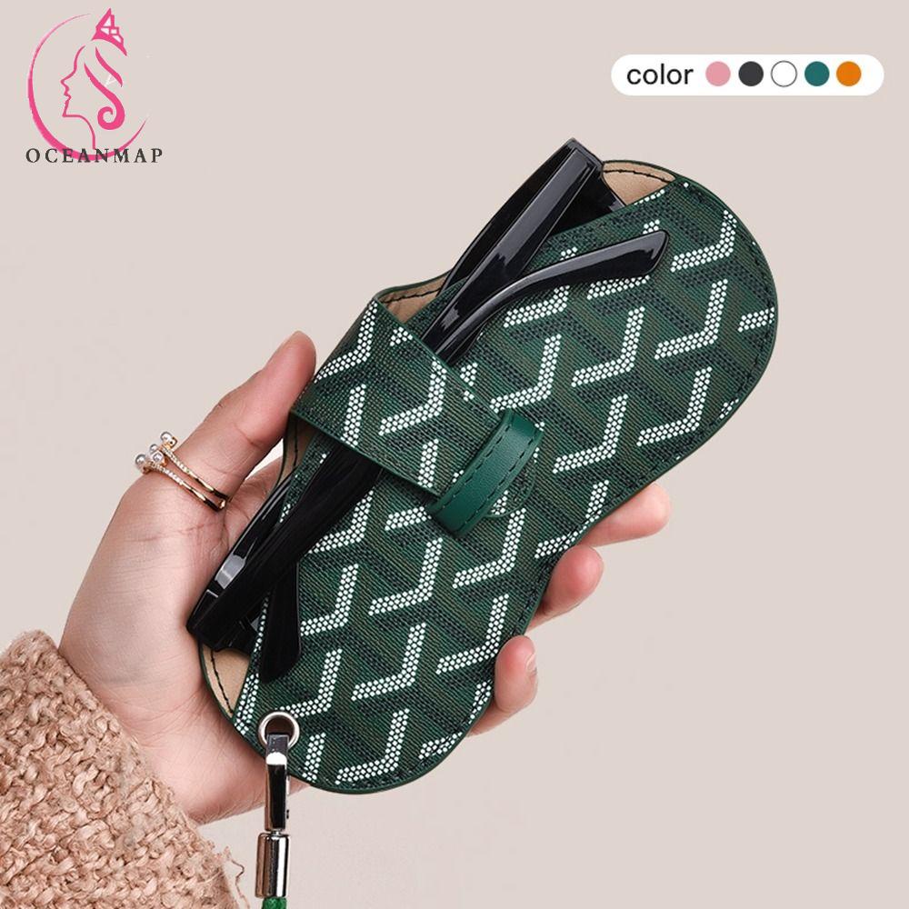 Túi Da PU Đựng Mắt Kính Đeo Cổ Họa Tiết Kẻ Sọc In Chữ Đơn Giản Cho Nữ