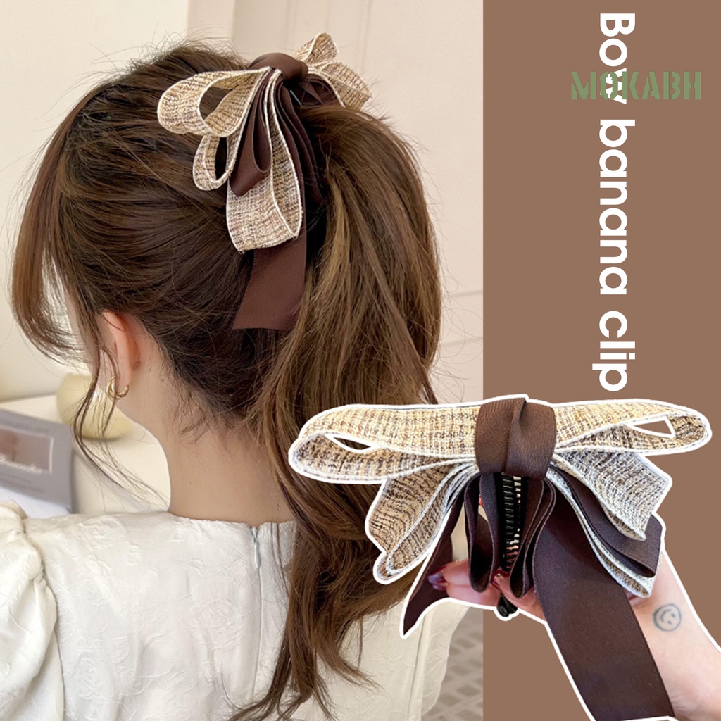 [Mok Abh] Kẹp Tóc Dạng Nơ Lớn Tinh Tế Không Dễ Rớt Thủ Công Tinh Tế Cho Nữ