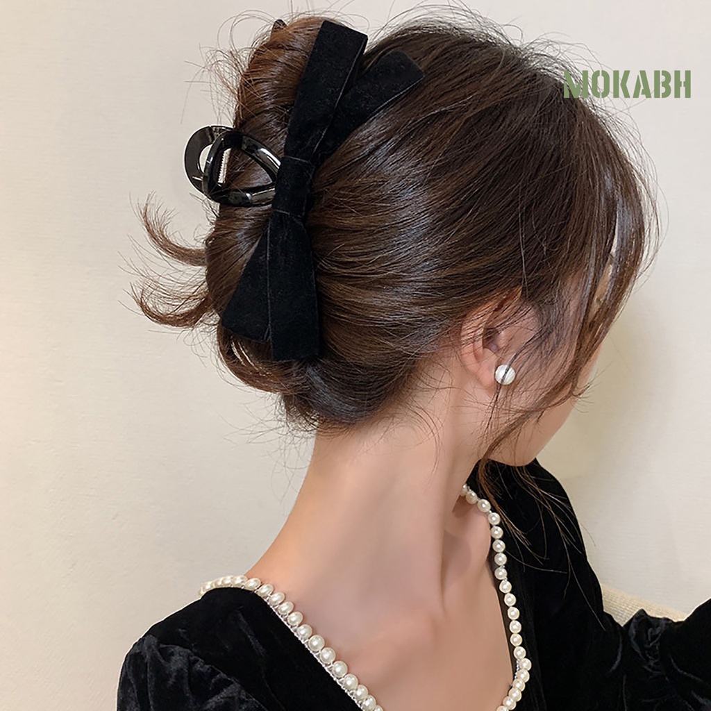 Kẹp Tóc Dạng Nơ Màu Trơn Co Giãn Có Răng Lớn Cho Nữ