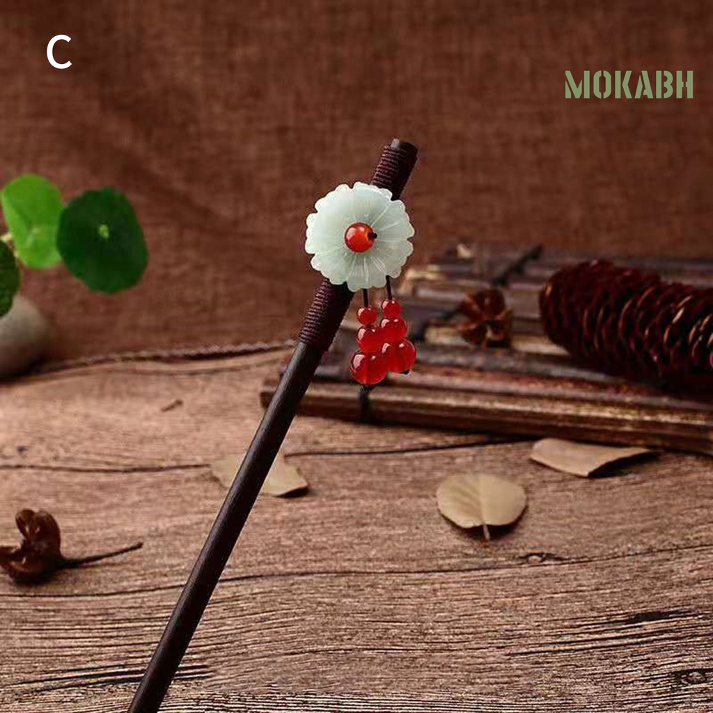 Trâm Cài Tóc Bằng Gỗ Đính Hạt Và Tua Rua Phong Cách Trung Hoa Cổ Điển Cho Nữ