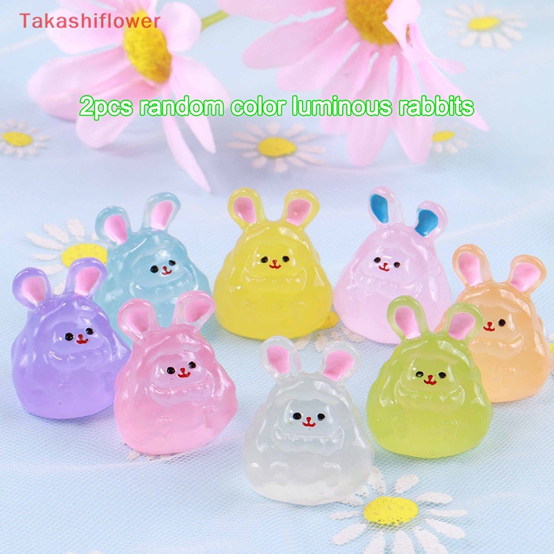 Set 2 Tượng Thỏ Hoạt Hình Mini Phát Sáng Dùng Để Trang Trí