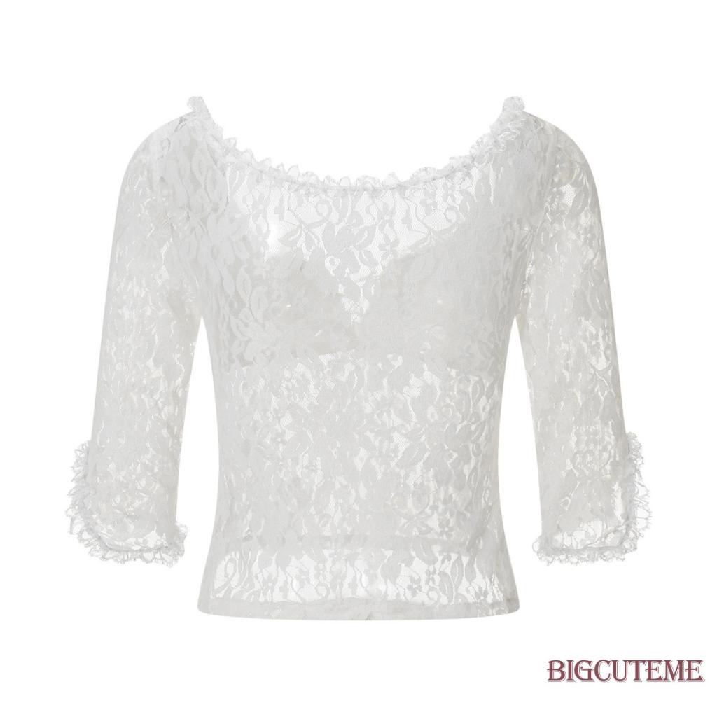 Áo Ren Tay 3 / 4 Xuyên Thấu Thời Trang Mùa Hè Quyến Rũ Cho Nữ