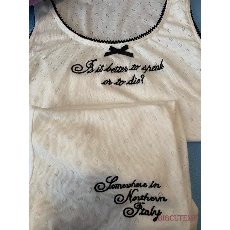 [] - Bộ Quần Áo Nữ Mùa Hè 2 Cái. Bộ Áo Tank Top Sát Nách In Chữ + Quần Short Co Giãn Tốt Thiết Kế Dễ Thương