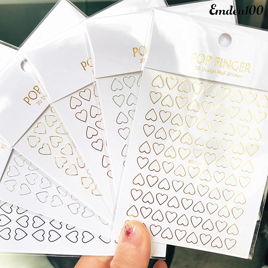 Set 100 Nhãn Dán Móng Tay Tự Dính Họa Tiết Trái Tim Nhiều Màu Sắc