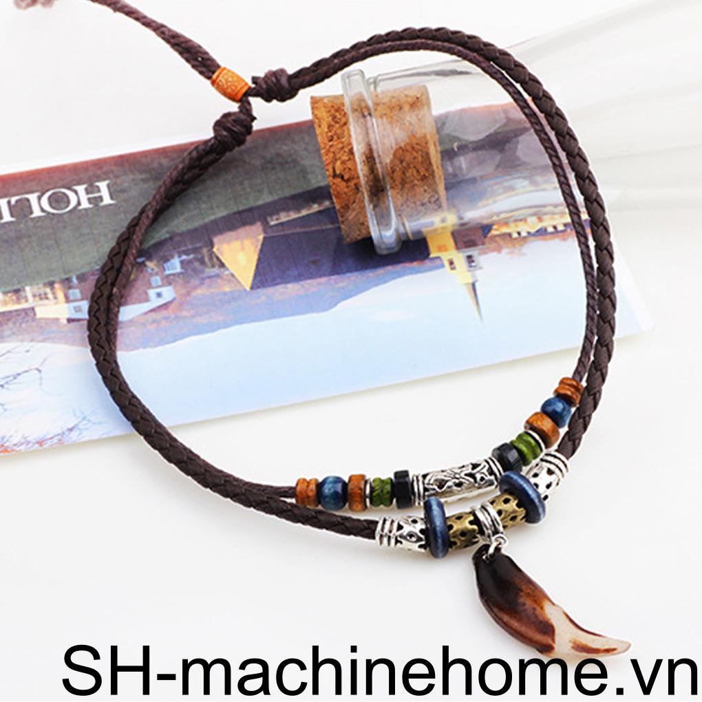Vòng cổ Da Mặt Răng Phong Cách Dân Tộc Cho Nam