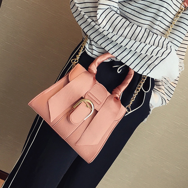 Túi Đeo Vai Phối Dây Xích Đính Nơ Phong Cách Âu Mỹ Thời Trang Cho Nữ