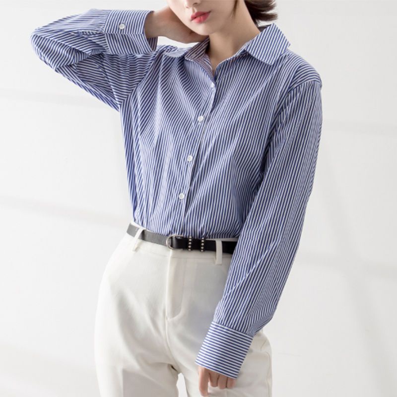 Áo Sơ Mi Nữ Dài Tay Sọc Dọc Thời Trang Hàn Quốc