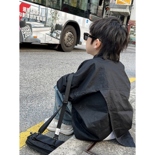 Áo Sơmi dài tay xẻ tà sau phong cách hàn Quốc cho bé