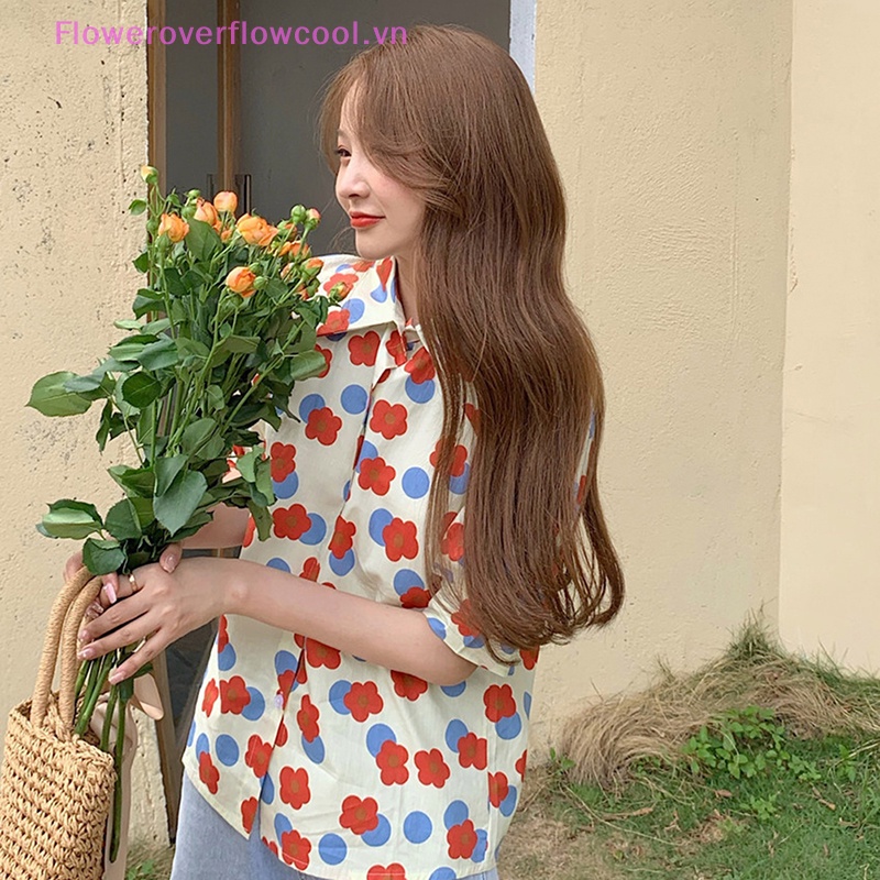 FOFC Women Flower Button Up Blouses Shirts Vintage Puff Sleeve Tops HOT