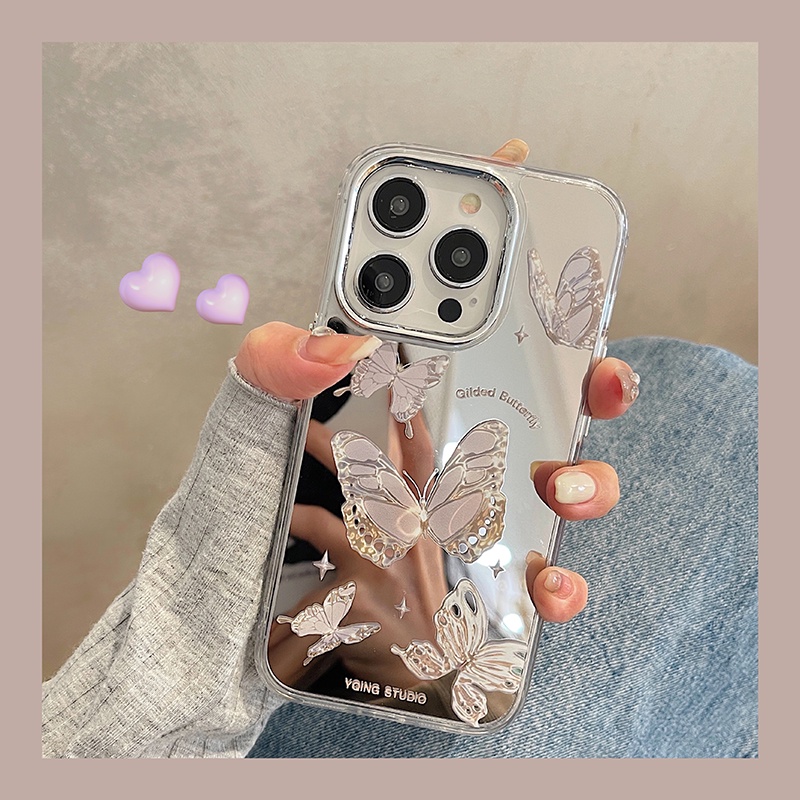 Ốp Điện Thoại Cứng Tráng Gương Mạ Điện Chống Sốc Chống Rơi Hình Bướm Cho iPhone 14 13 12 11 Pro Max 14 Plus