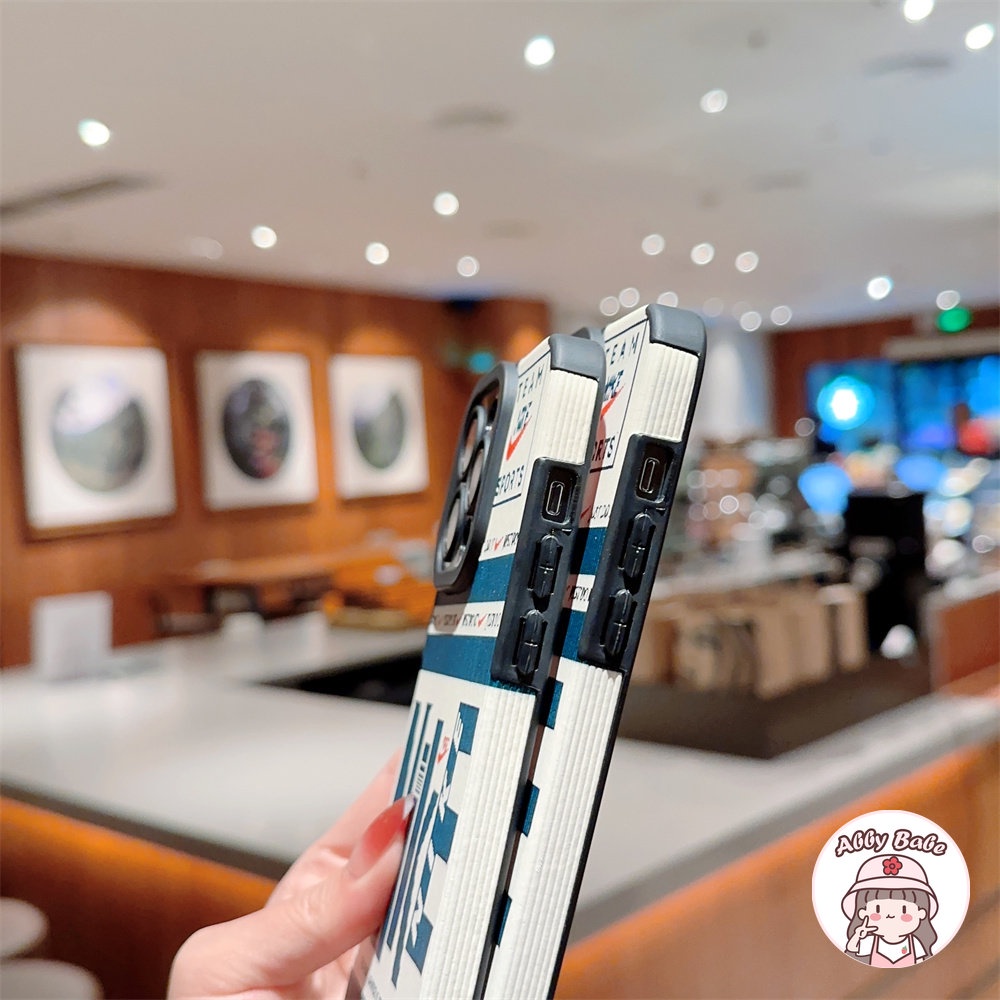 Ốp Điện Thoại Da Giả Viền TPU Dẻo Màu Xanh Dương Đậm In Chữ Độc Đáo Thời Trang Cho IPhone 14 Pro Max 11 12 11 Pro Max X 7Plus