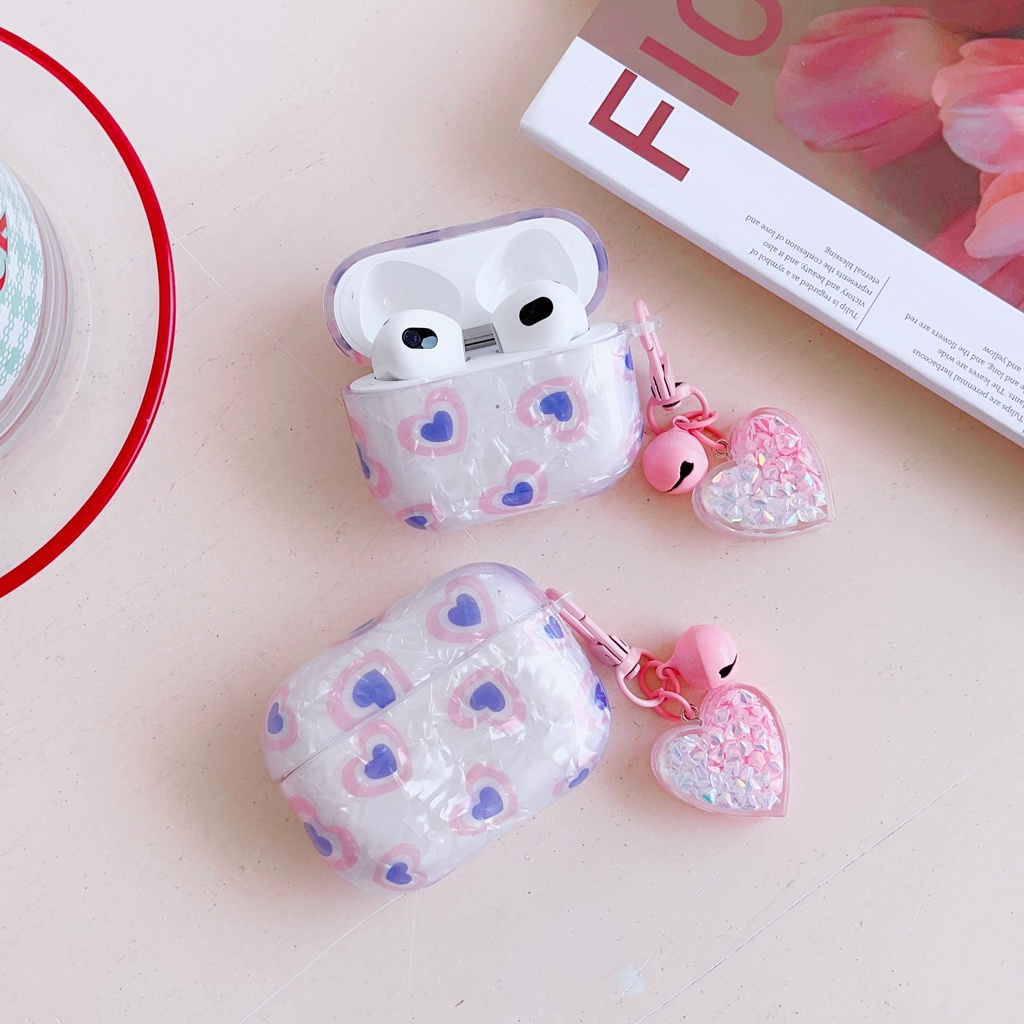 Vỏ Bảo Vệ Hộp Sạc Tai Nghe Airpods 1 / 2 / 3 Pro 2 2022 Bằng TPU Mềm Trong Suốt Họa Tiết Trái Tim Màu Hồng Lấp Lánh