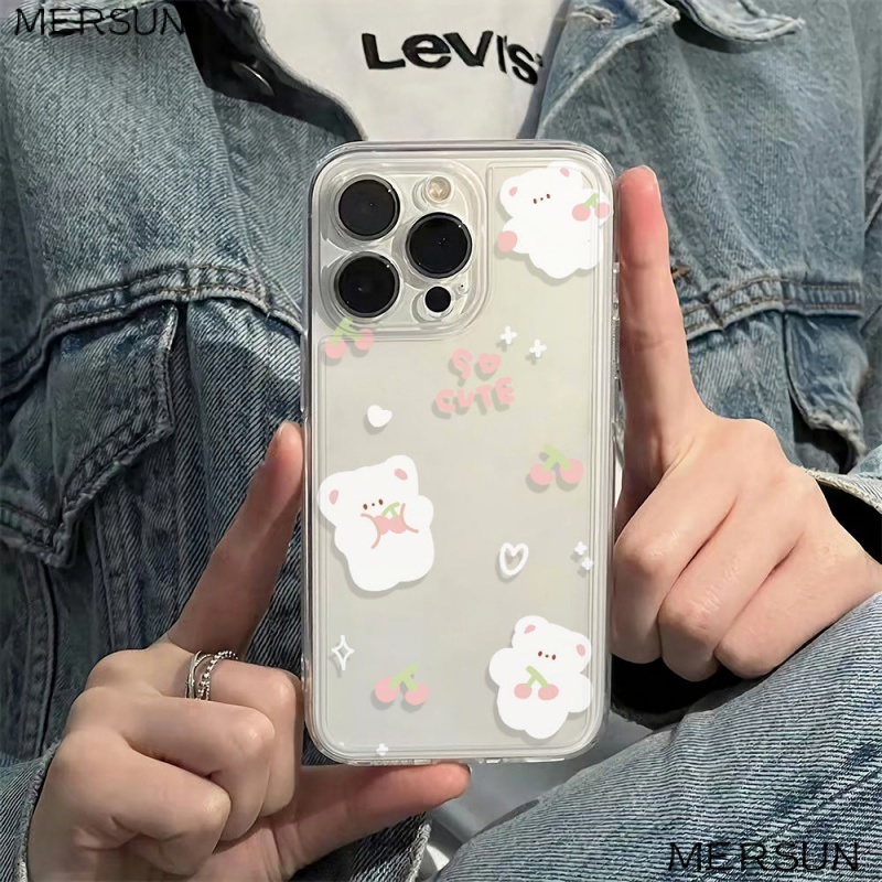 ✅Ốp Điện Thoại Mềm Chống Sốc Hình Gấu Trắng Và Cherry Cho Iphone 13 7814pro 6In 12 max11 plus