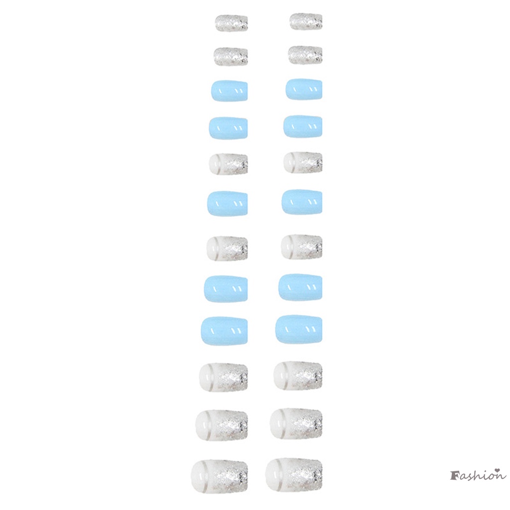 Móng Tay Giả Hình Vuông Đính Kim Sa Lấp Lánh Màu Xanh Da Trời