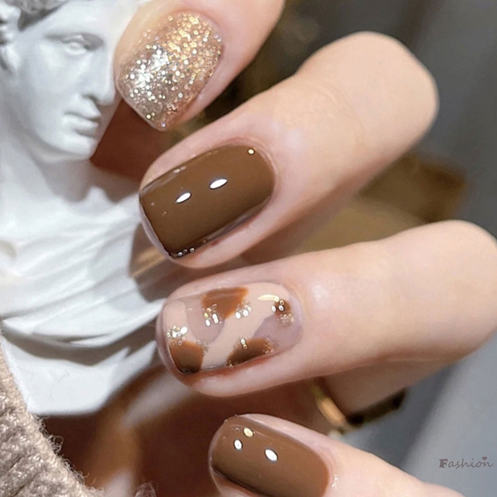 Móng Tay Giả In Hình Bò Cà Phê Dễ Sử Dụng Và Tẩy Rửa