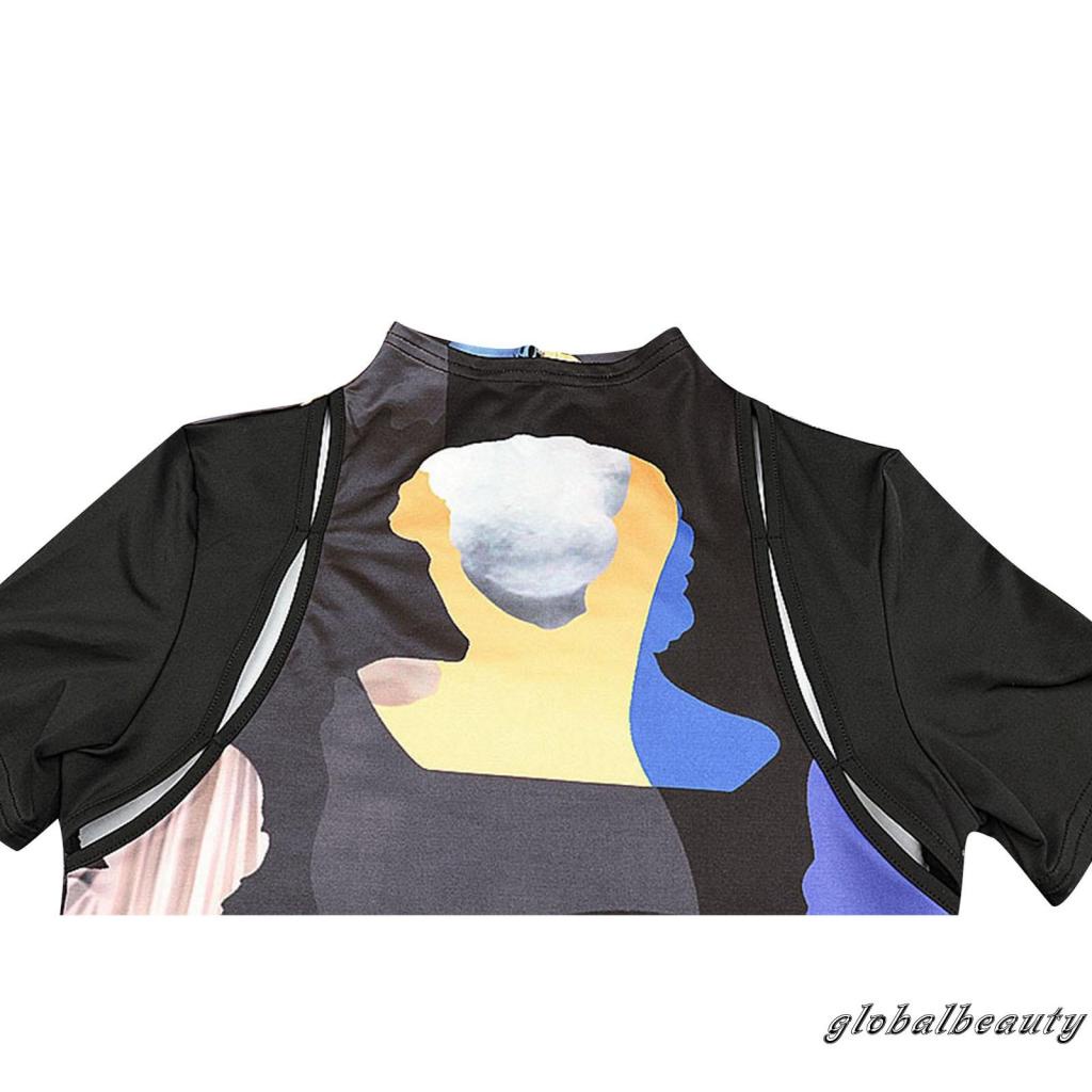 Áo Thun Tay Ngắn Cổ Giả Hai Lớp Dáng Ôm Họa Tiết Chân Dung Thời Trang Dành Cho Bạn Nữ