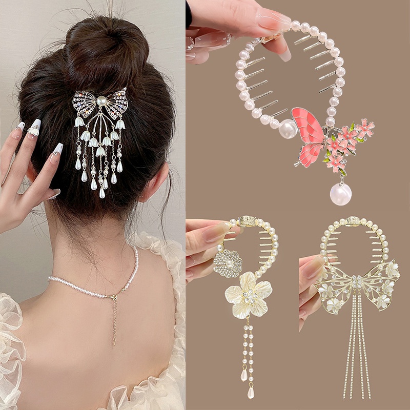 Kẹp Tóc Hình Hoa Và Bướm Đính Pha Lê Phong Cách Hàn Quốc Thời Trang Cho Nữ