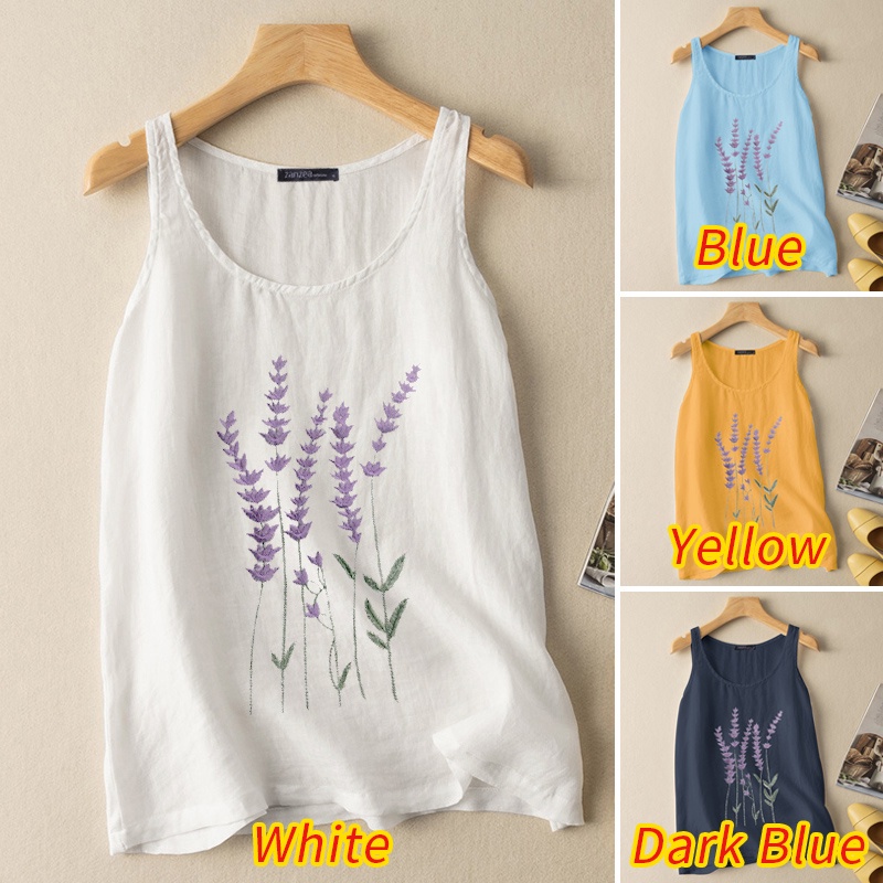 Zanzea Áo Tank Top Cổ Tròn Không Tay Thêu Hoa Thời Trang Nữ