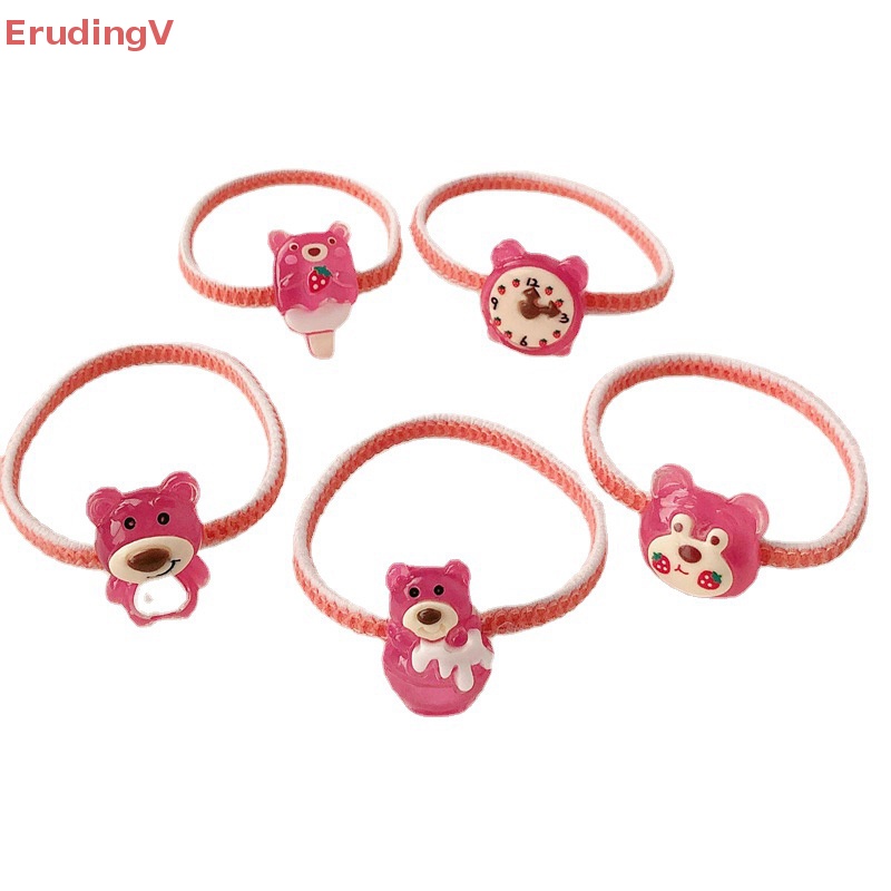 1 Dây Cột Tóc Cao Su Co Giãn Hình Gấu Và Dâu Tây Dễ Thương Cho Bé Gái