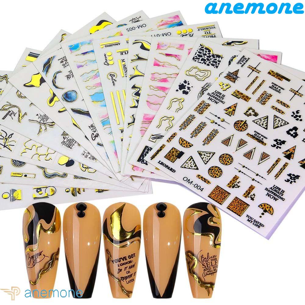 Miếng Dán Trang Trí Móng Tay Tự Dính In Chữ Tiếng Anh Họa Tiết Da Báo Màu Đồng