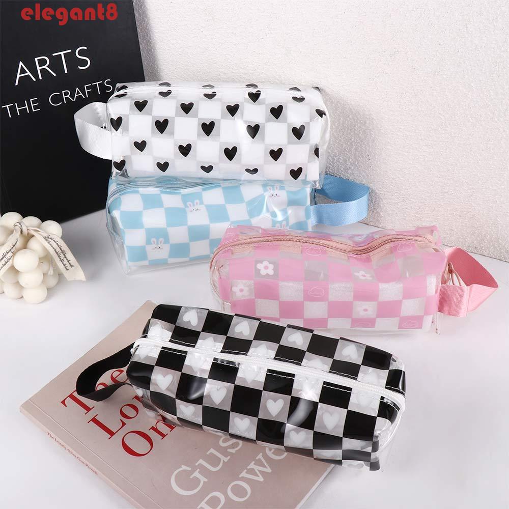 Túi Đựng Bút Chống Thấm Nước Sức Chứa Lớn Có Khóa Kéo Họa Tiết Sọc Caro Phong Cách Hàn Quốc
