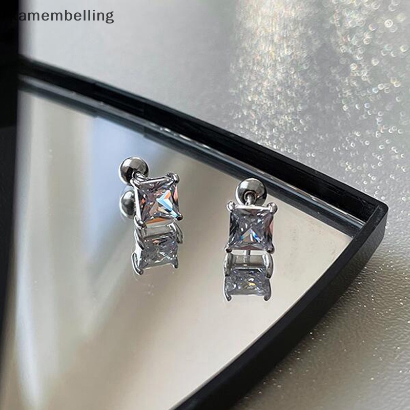 1 Đôi Khuyên Tai Dạng Xoắn Ốc Đính Đá Zircon Hình Vuông Màu Hồng Cho Nữ