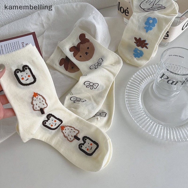 1 Đôi Tất Cotton Thoáng Khí In Hình Hoa Và Mèo Graffiti Dễ Thương Cho Nữ