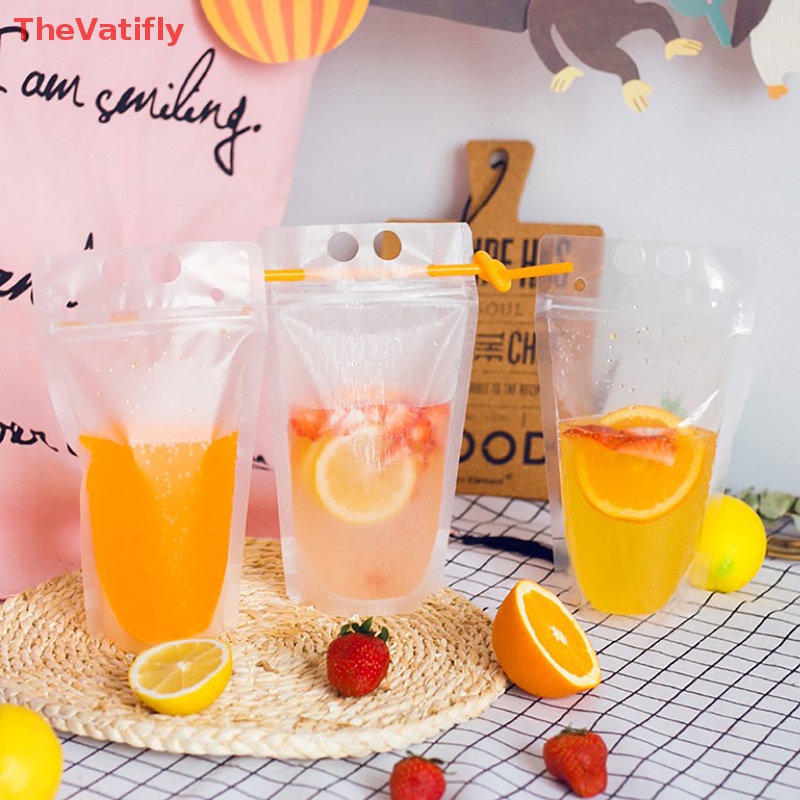 Set 10 Túi Đựng Nước Ép Kèm Ống Hút Tiện Lợi