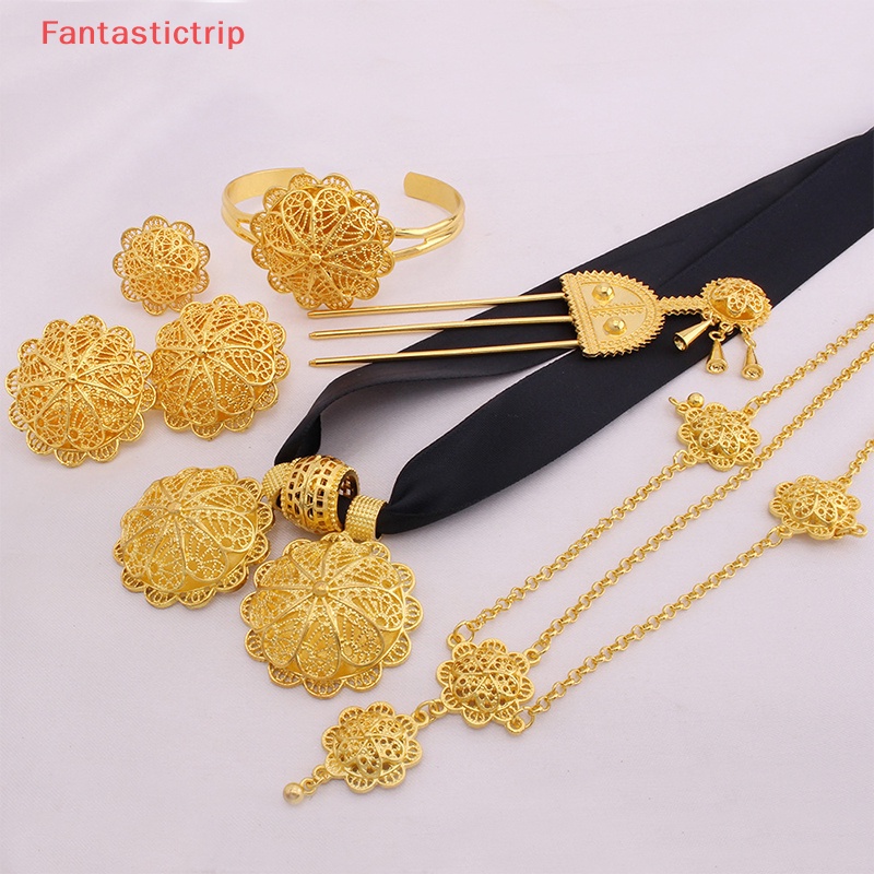 [Fantastictrip] Bộ Trang Sức Màu Vàng Đồng Châu Phi Mặt Vòng cổ Lớn Và Trang Sức Vòng Tay Kiểu Ý Cho Nữ Mới