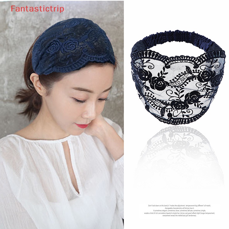 [Fantastictrip] Băng Đô Cài Tóc Rửa Mặt Phối Ren Trắng Thêu Họa Tiết Đơn Giản Thoáng Khí Thời Trang