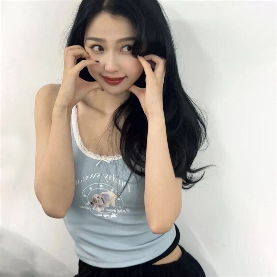 Kliou Áo Hai Dây In Hình Thỏ Dễ Thương Trẻ Trung Thời Trang Mùa Hè 2023 Y2k