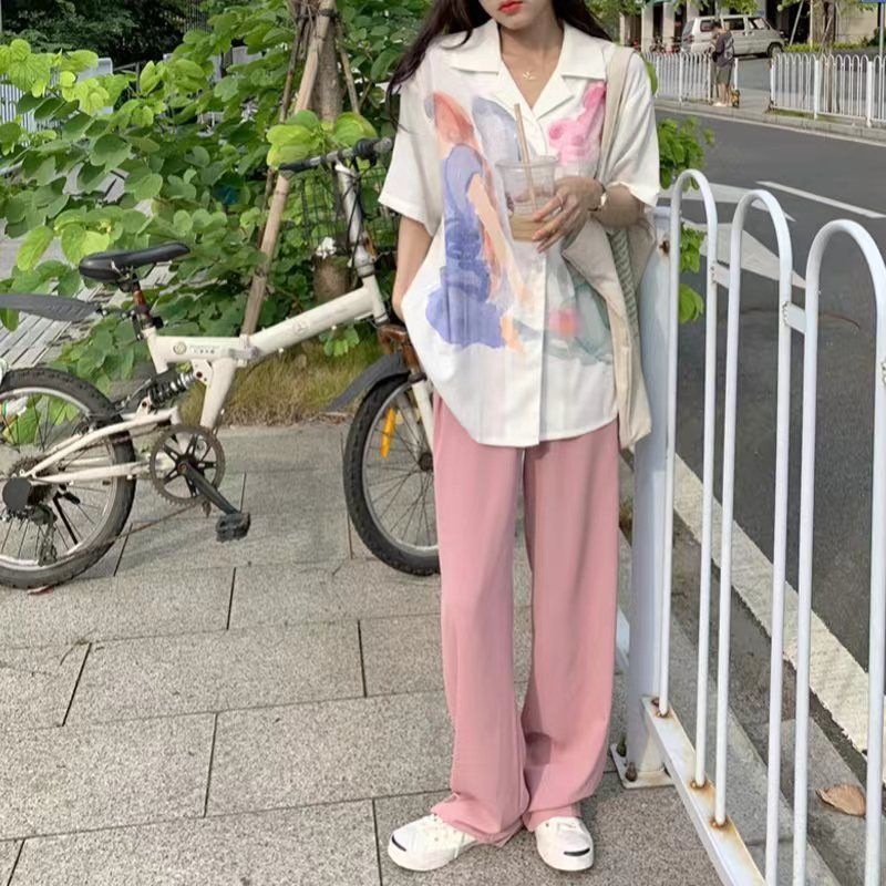 Áo Sơ Mi Ngắn Tay Nhuộm Màu Phong Cách Retro Thời Trang Cho Nữ