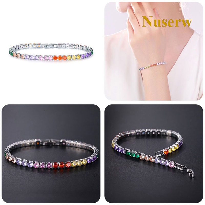 Vòng Tay Đá Zircon Một Hàng 4mm Toàn Diện Phong Cách Hip Hop