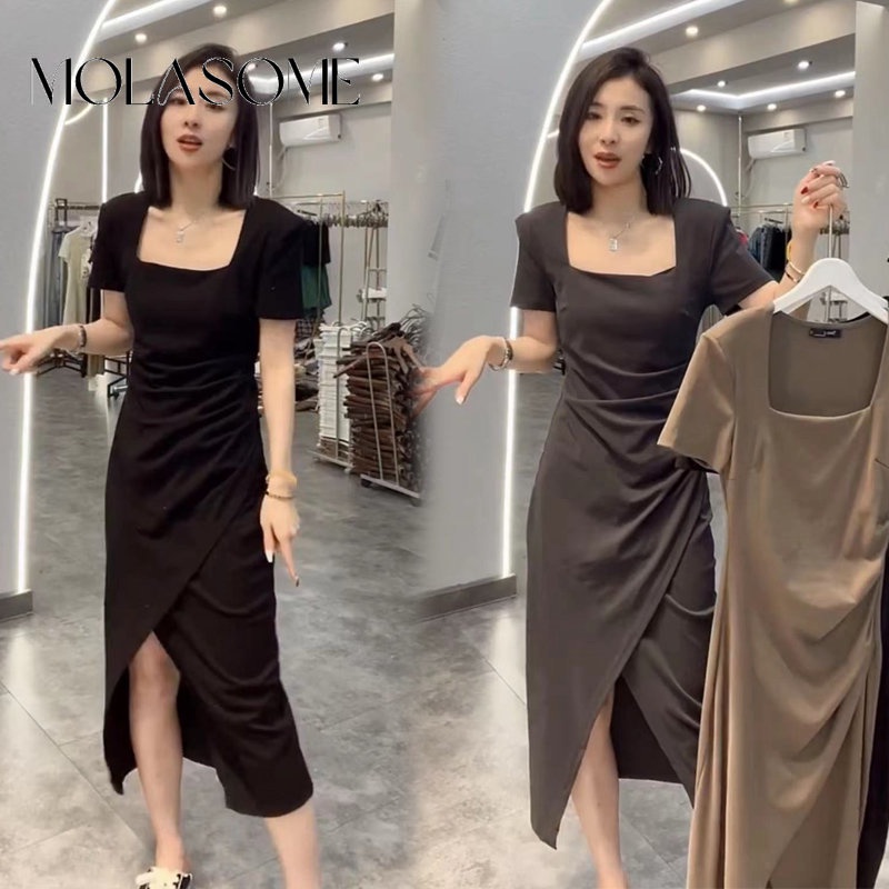 Đầm Maxi Tay Ngắn Cổ Vuông Màu Sắc Thanh Lịch Thời Trang 2023 Cho Nữ