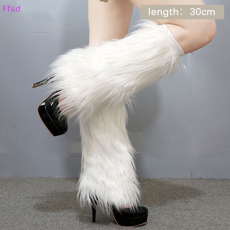 {Ffsd} Vớ Legging Dài Phối Lông Giả Màu Trơn Giữ Ấm Chân Mùa Đông Phong Cách Harajuku Gothic Cho Nữ * Hàng Bán Chạy *