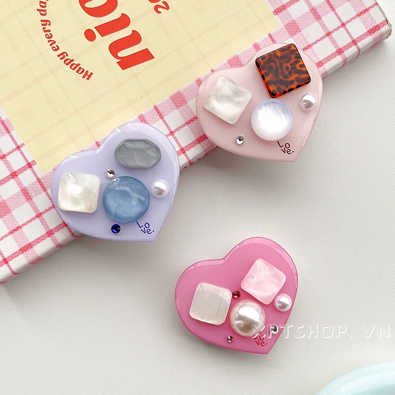 Giá Đỡ Điện Thoại Đính Đá Hình Trái Tim Thời Trang Chống Rơi