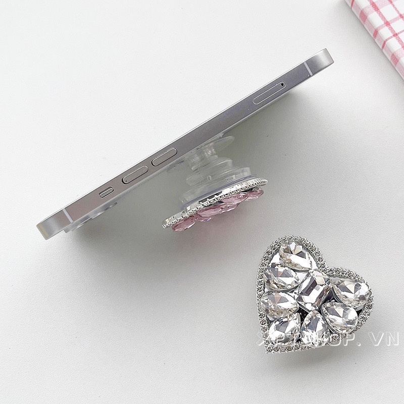 Giá Đỡ Điện Thoại Đính Đá Hình Trái Tim Thời Trang Chống Rơi