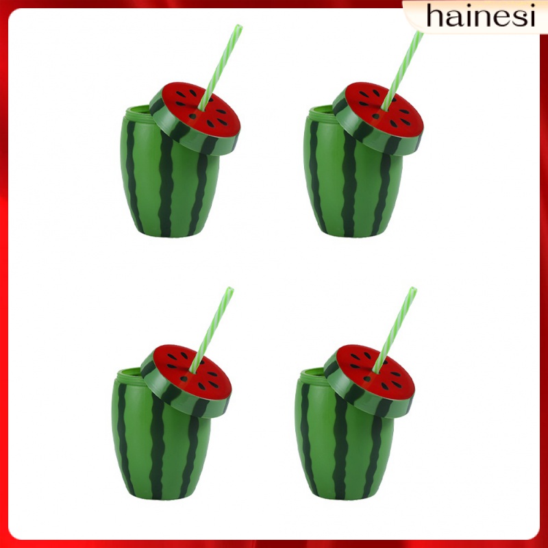 Set 4 Cốc Uống Nước Bằng Nhựa Kính Họa Tiết Dưa Hấu Hawaii Trang Trí Tiệc Tùng / Du Lịch Cho Bé