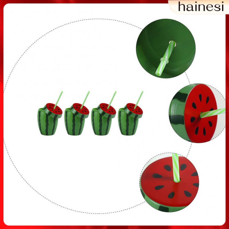 Set 4 Cốc Uống Nước Bằng Nhựa Kính Họa Tiết Dưa Hấu Hawaii Trang Trí Tiệc Tùng / Du Lịch Cho Bé