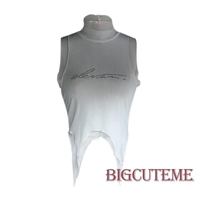 [] - Áo Thun Không Tay Cổ Lọ Đính Kim Sa Chữ Cái Thời Trang Đi Hộp Đêm Cho Nữ