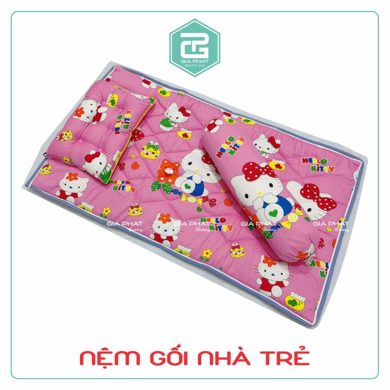 Trọn bộ nệm đi học cho bé, Nệm gối nhà trẻ 60X110CM  1 nệm + 1 gối nềm + 1 gối ôm