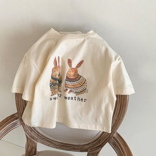 Áo thun cotton tay ngắn in hình thỏ dễ thương cho bé