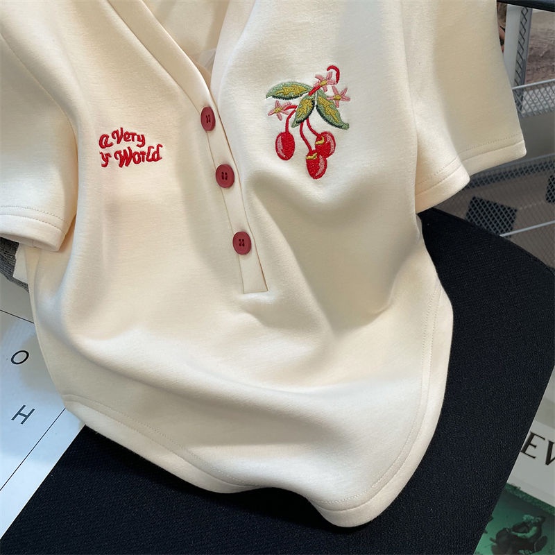 Áo Thun Tay Ngắn Cổ Chữ V Dáng Rộng In Hình Quả Cherry Thời Trang Mùa Hè Cho Nữ